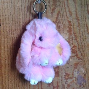 Cute Real Rabbit Fur Pink Bunny Keychain Charm
